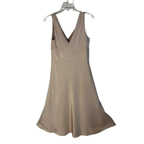 J.Crew Silk Dress Size 6 Beige V-Neck Sleeveless A-Line Fully Lined Side Zipper - Picture 2 of 8